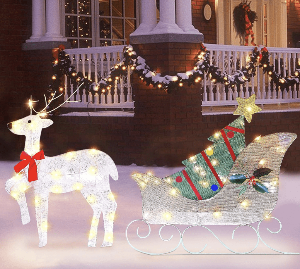 The Lighted Christmas Reindeer Sleigh Outdoor Yard Decoration!